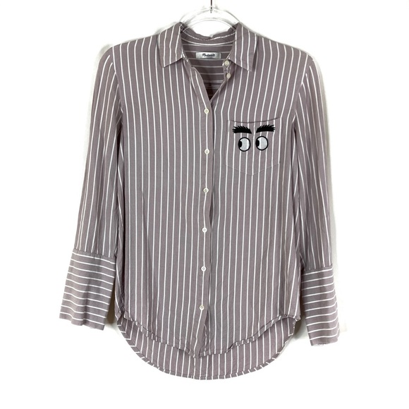3/$30 Madewell | Embroidered Eye Bristol Stripe Button-Down Shirt XXS - Picture 1 of 8